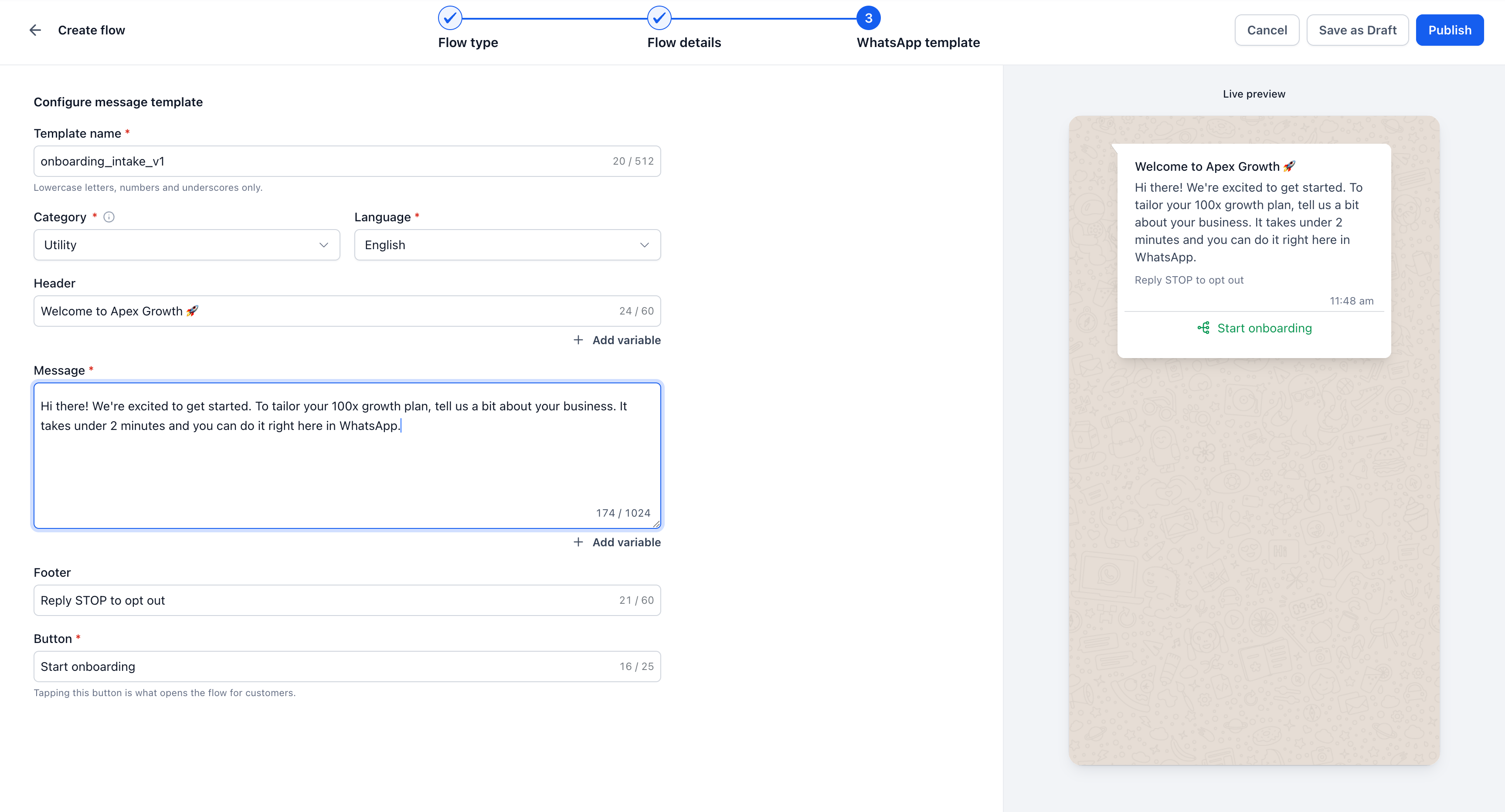 Aperçu 2/5 — Formulaires dans WhatsApp : recueillez les infos sans quitter la conversation