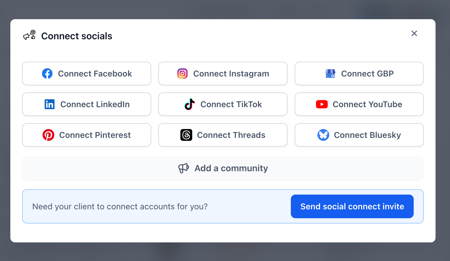Aperçu 2/5 — Planificateur social : invitez vos clients à connecter leurs comptes