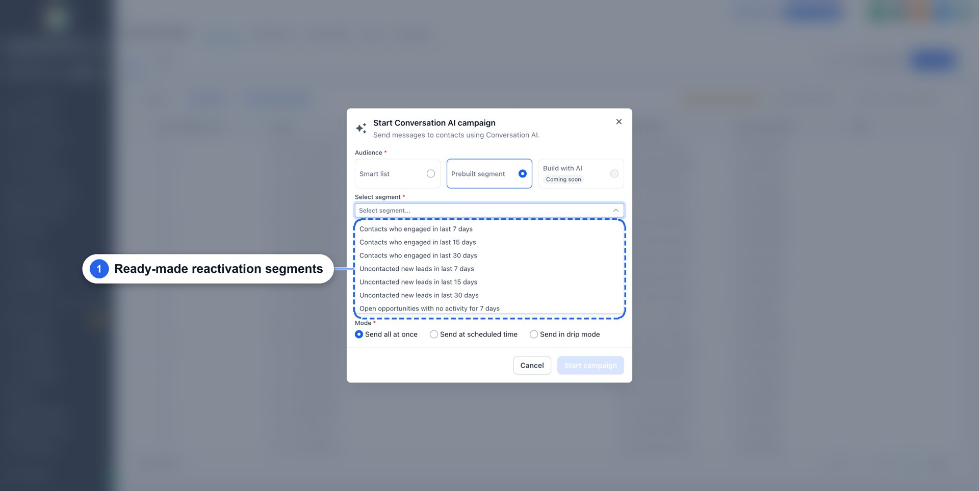 Aperçu 4/12 — Campagnes IA : relancer votre base de contacts en trois clics