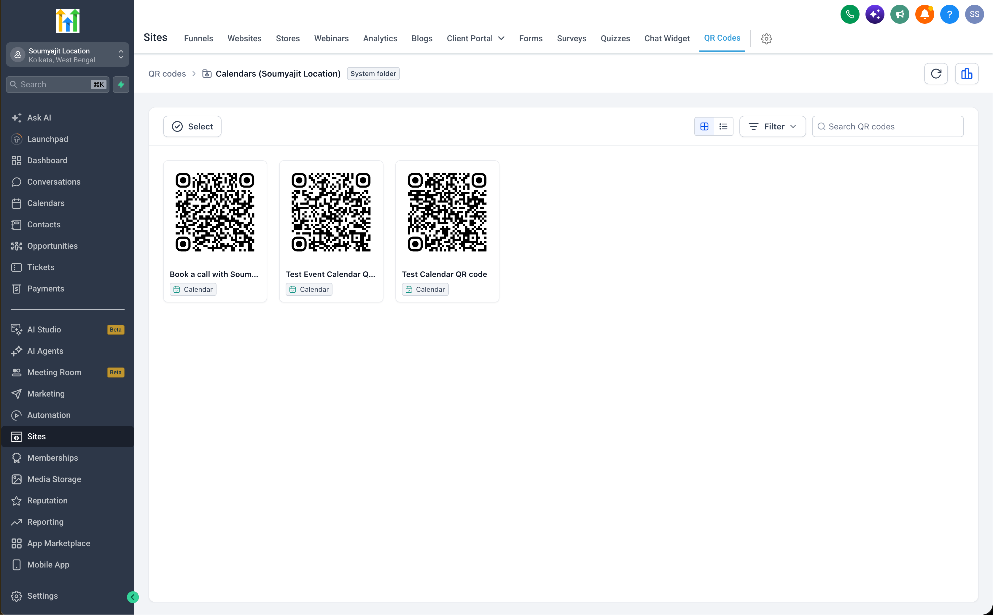 Aperçu 11/11 — Codes QR pour les calendriers, services et locations : maintenant accessibles directement