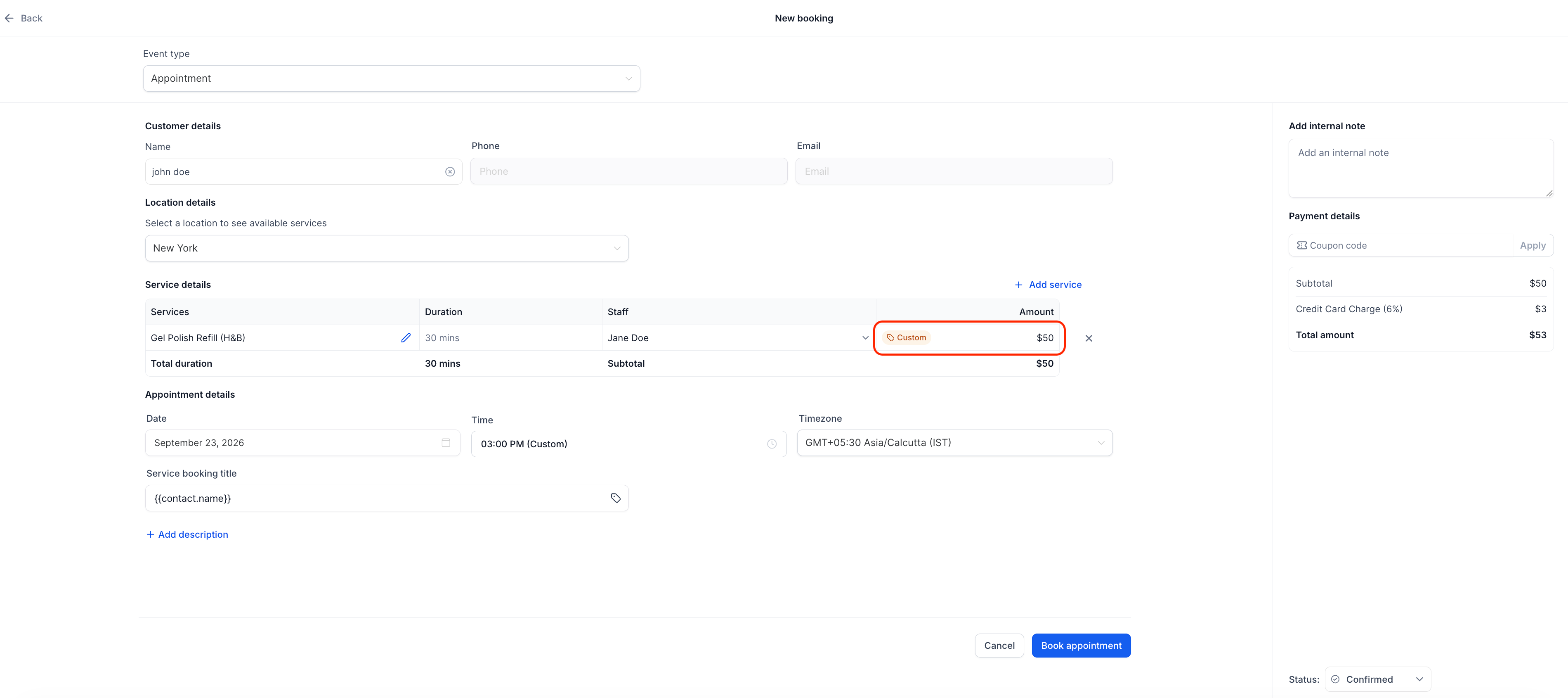 Aperçu 2/3 — Tarification personnalisée pour les rendez-vous de service