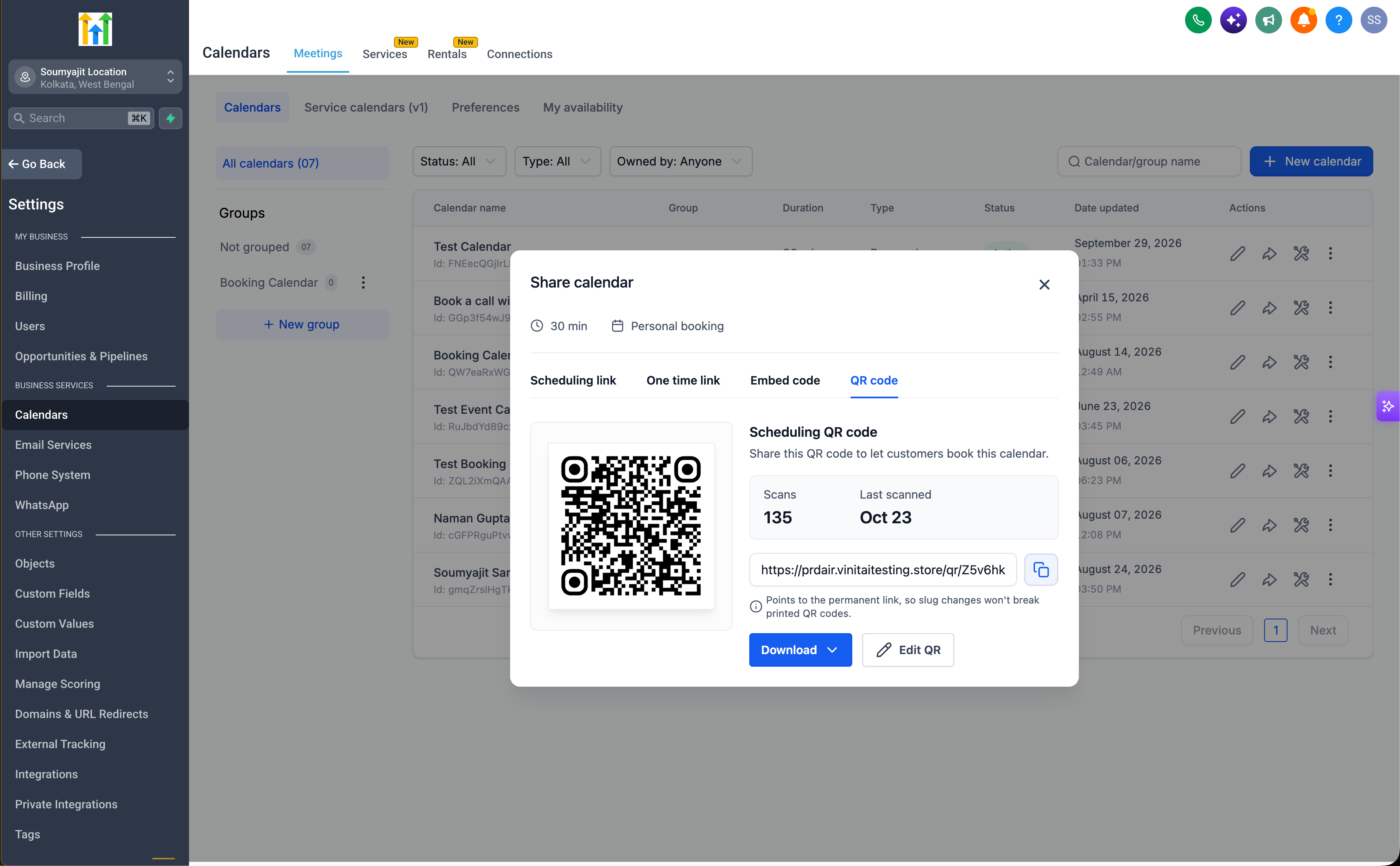 Aperçu 7/11 — Codes QR pour les calendriers, services et locations : maintenant accessibles directement