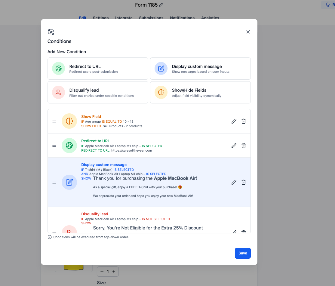 Aperçu 8/8 — Formulaires de commande plus intelligents : affichage conditionnel par produit