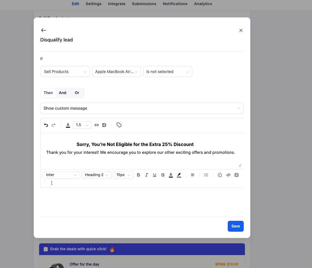 Aperçu 5/8 — Formulaires de commande plus intelligents : affichage conditionnel par produit