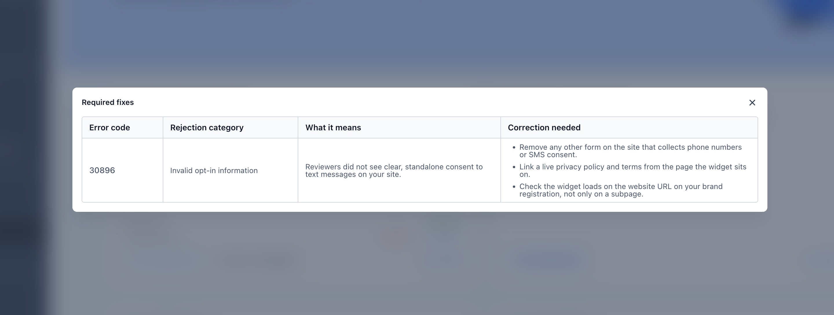 Aperçu 2/2 — Les explications sur les refus de campagnes SMS sont maintenant adaptées à votre configuration