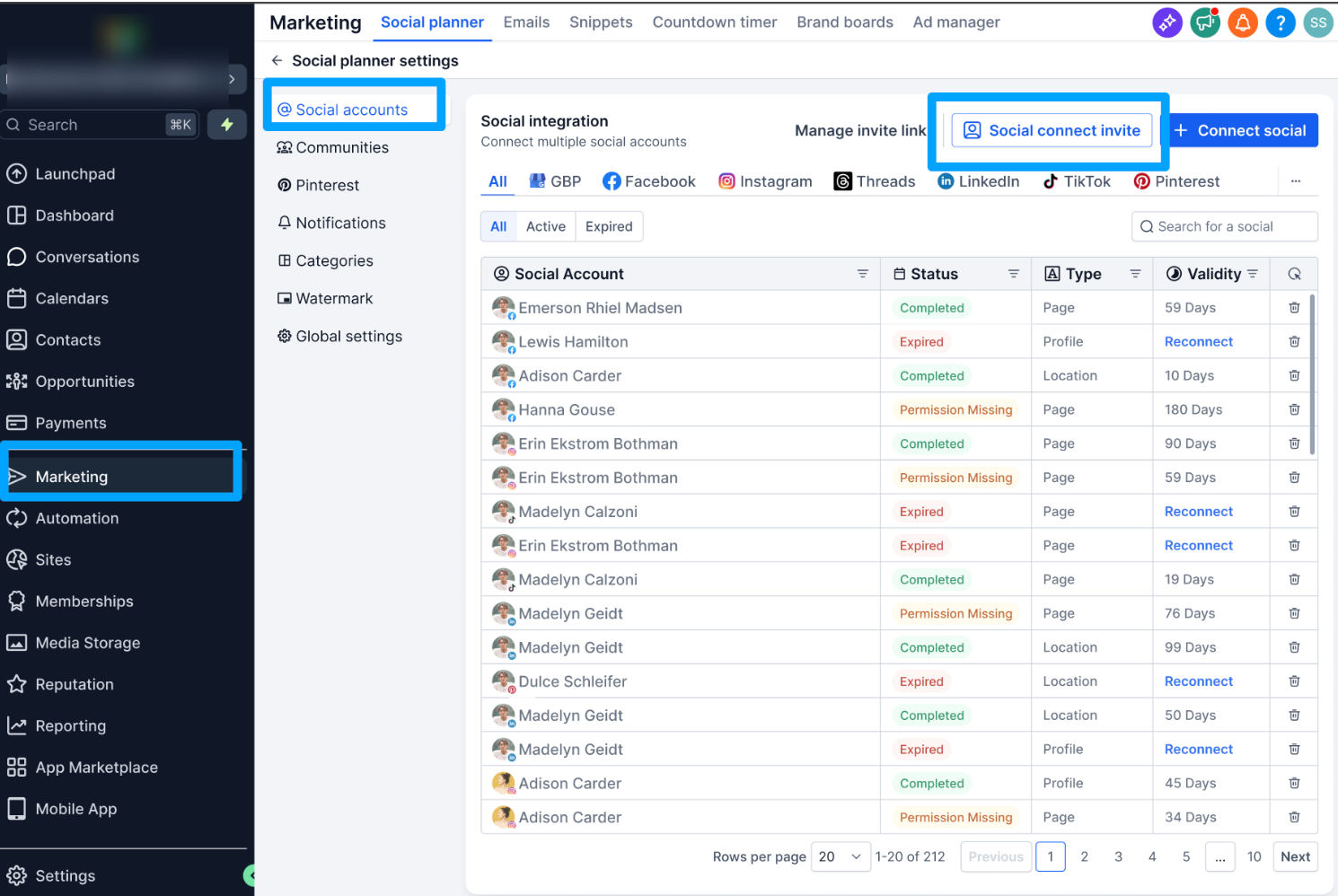 Aperçu 1/5 — Planificateur social : invitez vos clients à connecter leurs comptes