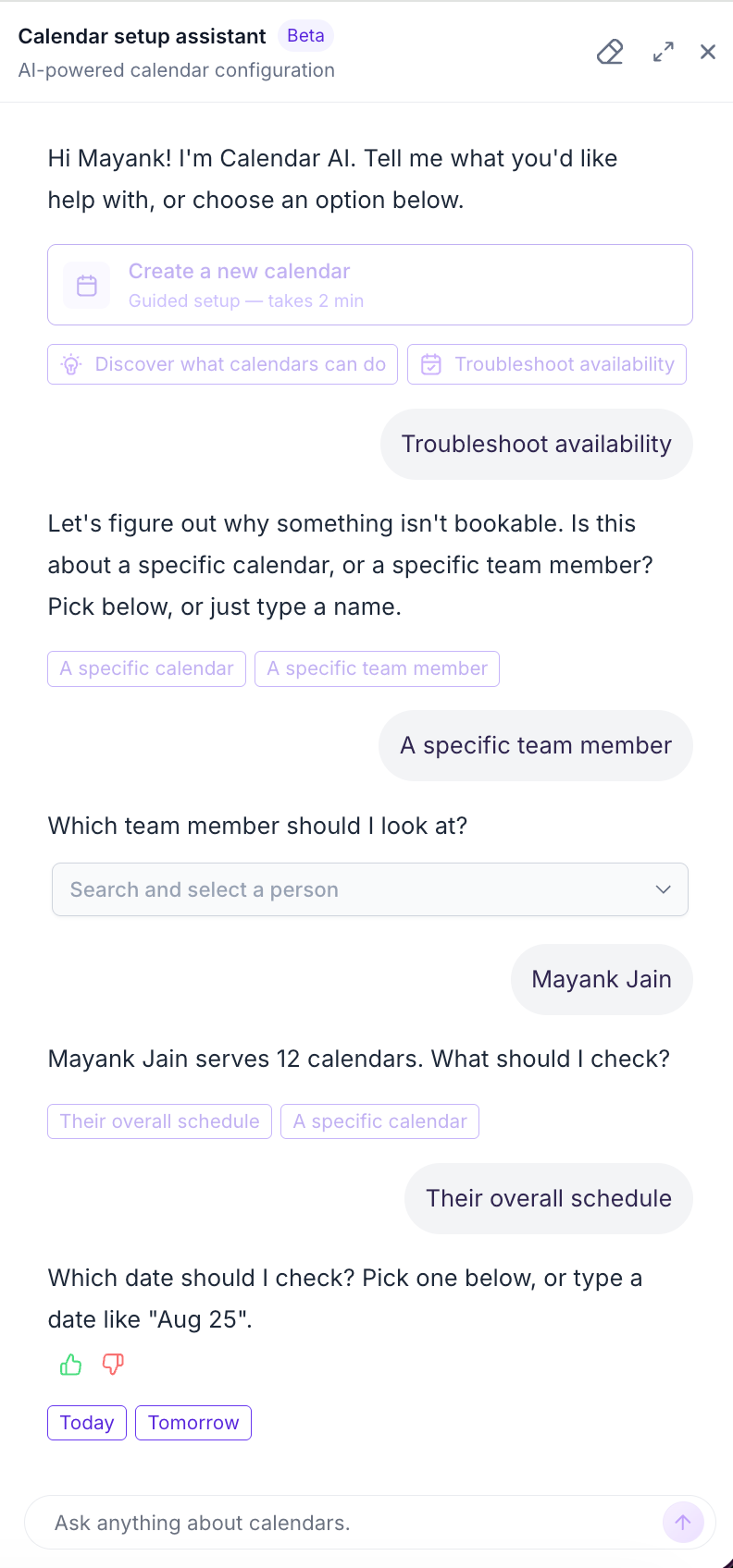 Aperçu 2/2 — Calendar AI vous explique pourquoi un créneau n'est pas disponible