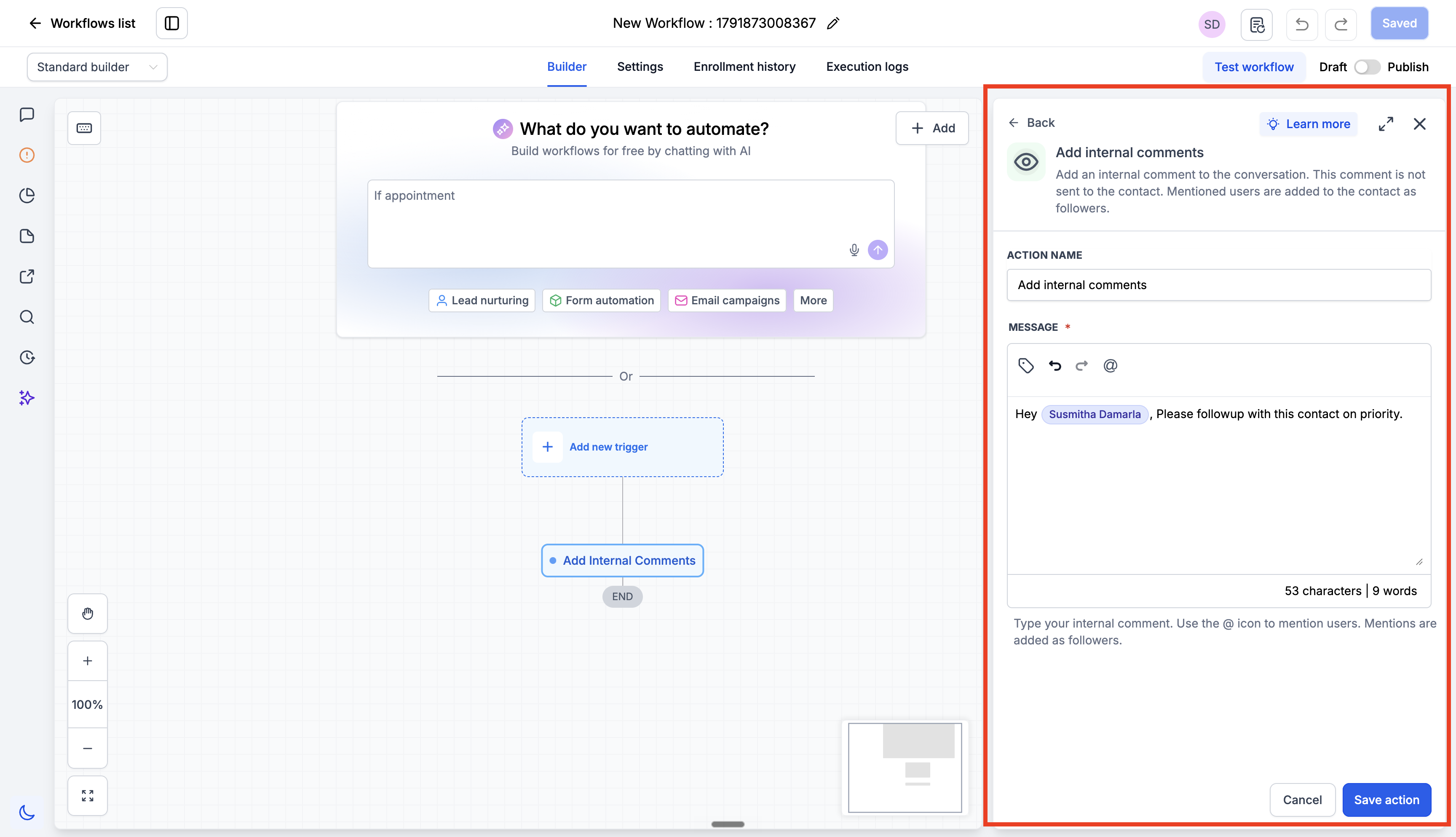 Aperçu 2/2 — Automatisez vos notes internes dans les conversations