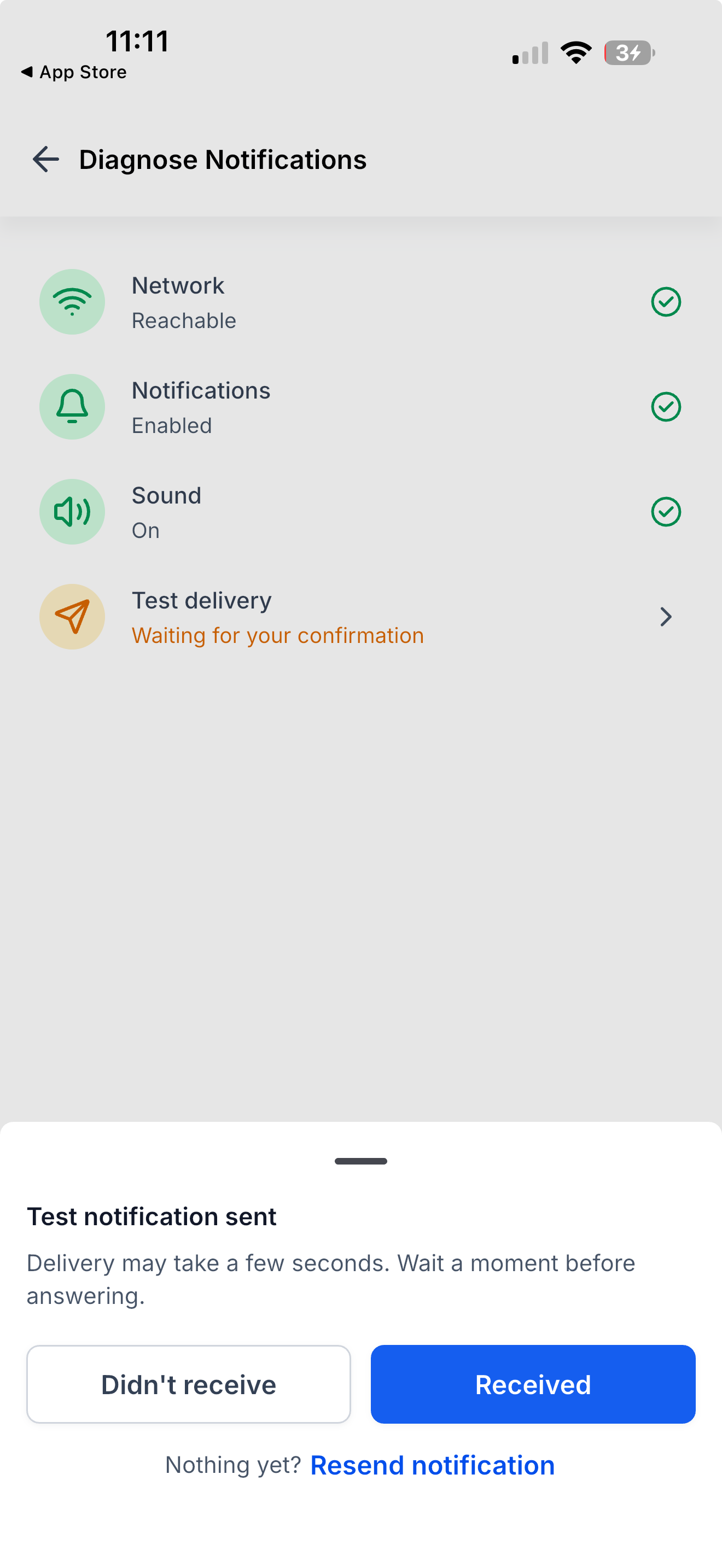Aperçu 3/3 — Diagnostic des notifications dans l'app mobile