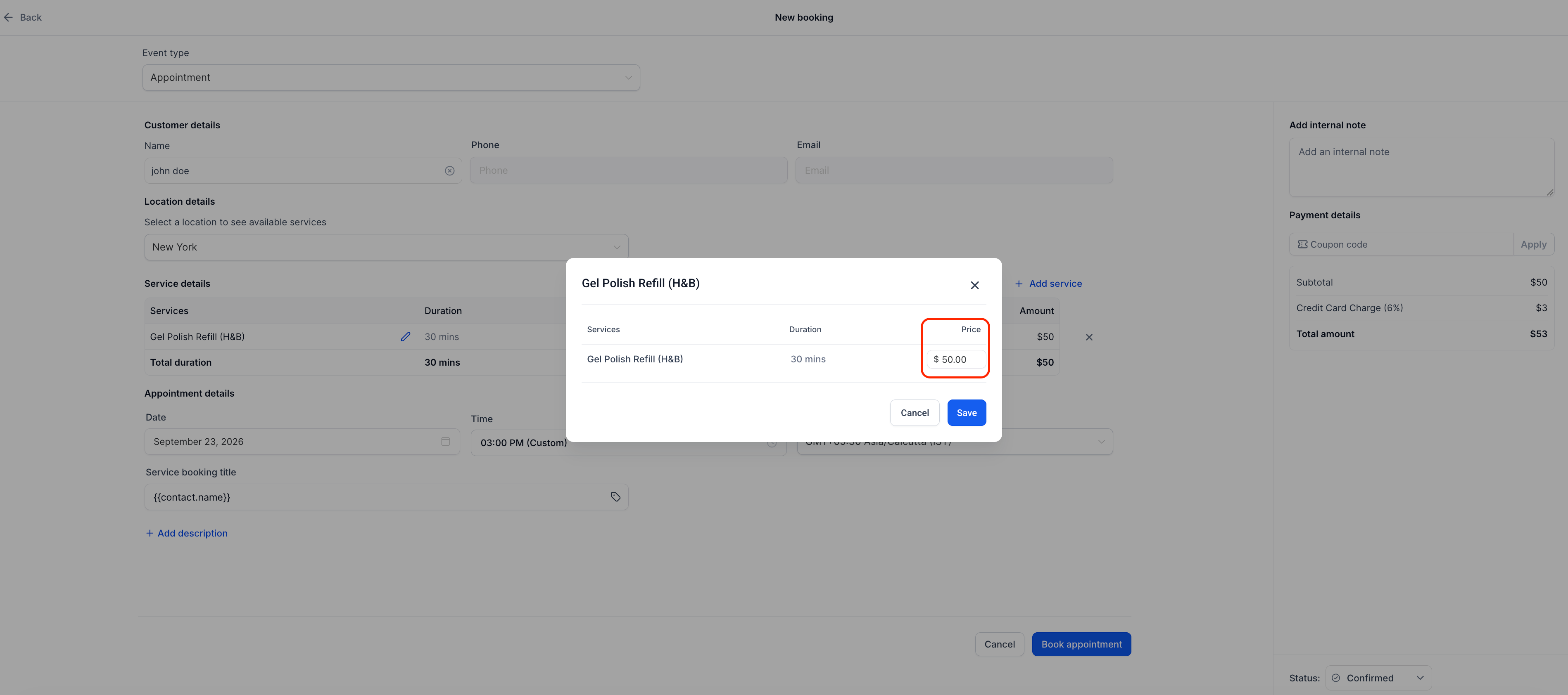 Aperçu 1/3 — Tarification personnalisée pour les rendez-vous de service