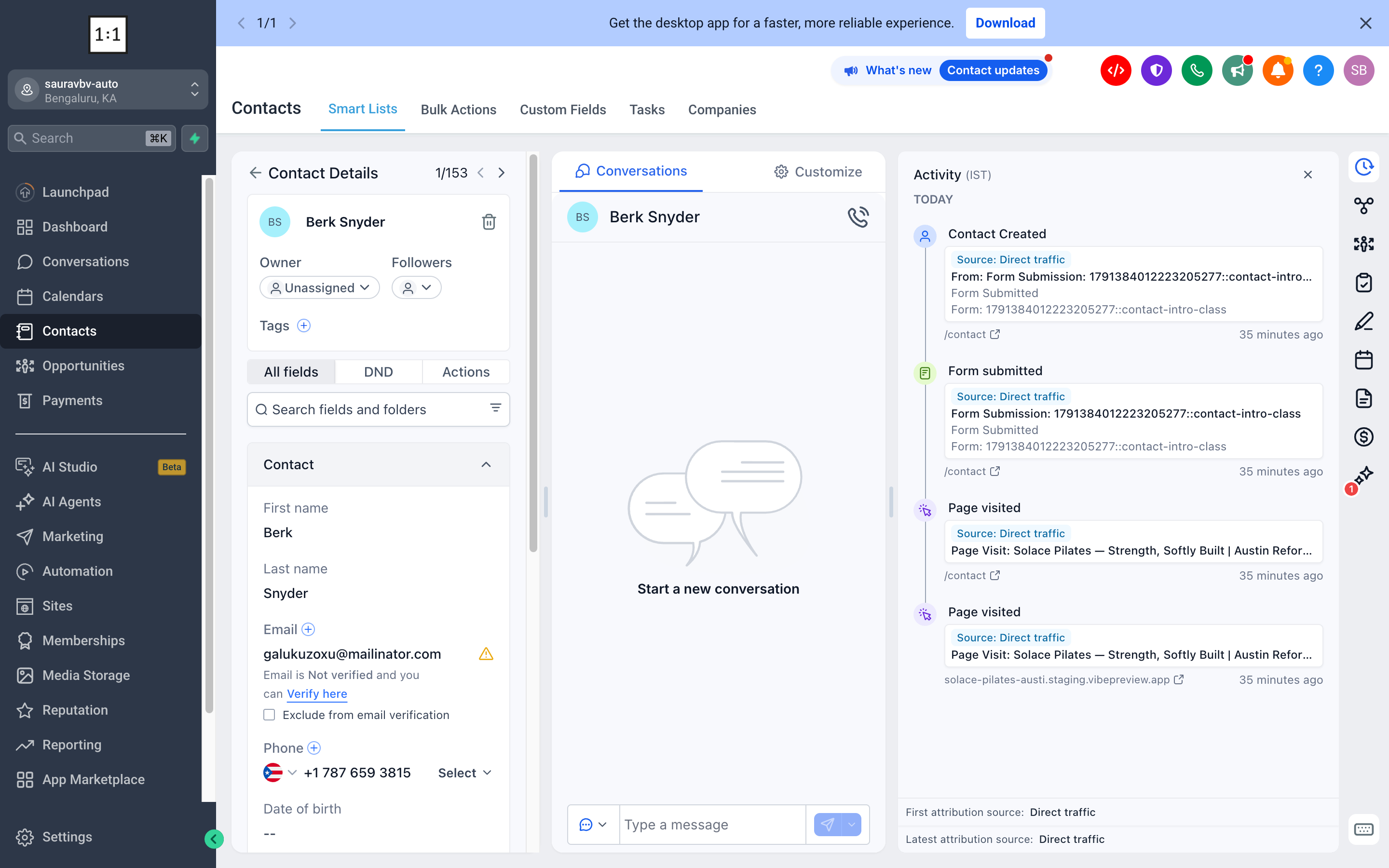 Aperçu 5/5 — AI Studio : voyez vos pages, vos inscriptions et vos leads en un coup d'œil