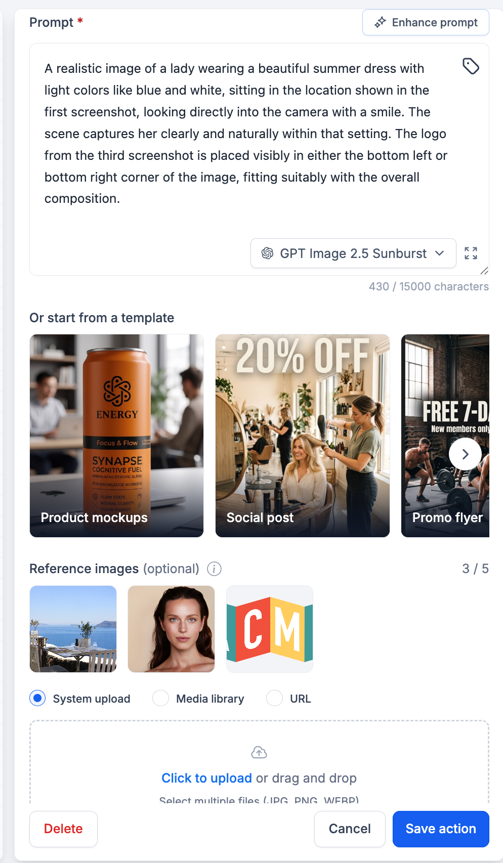 Aperçu 3/4 — Générateur d'images IA : utilisez vos propres images comme modèles visuels
