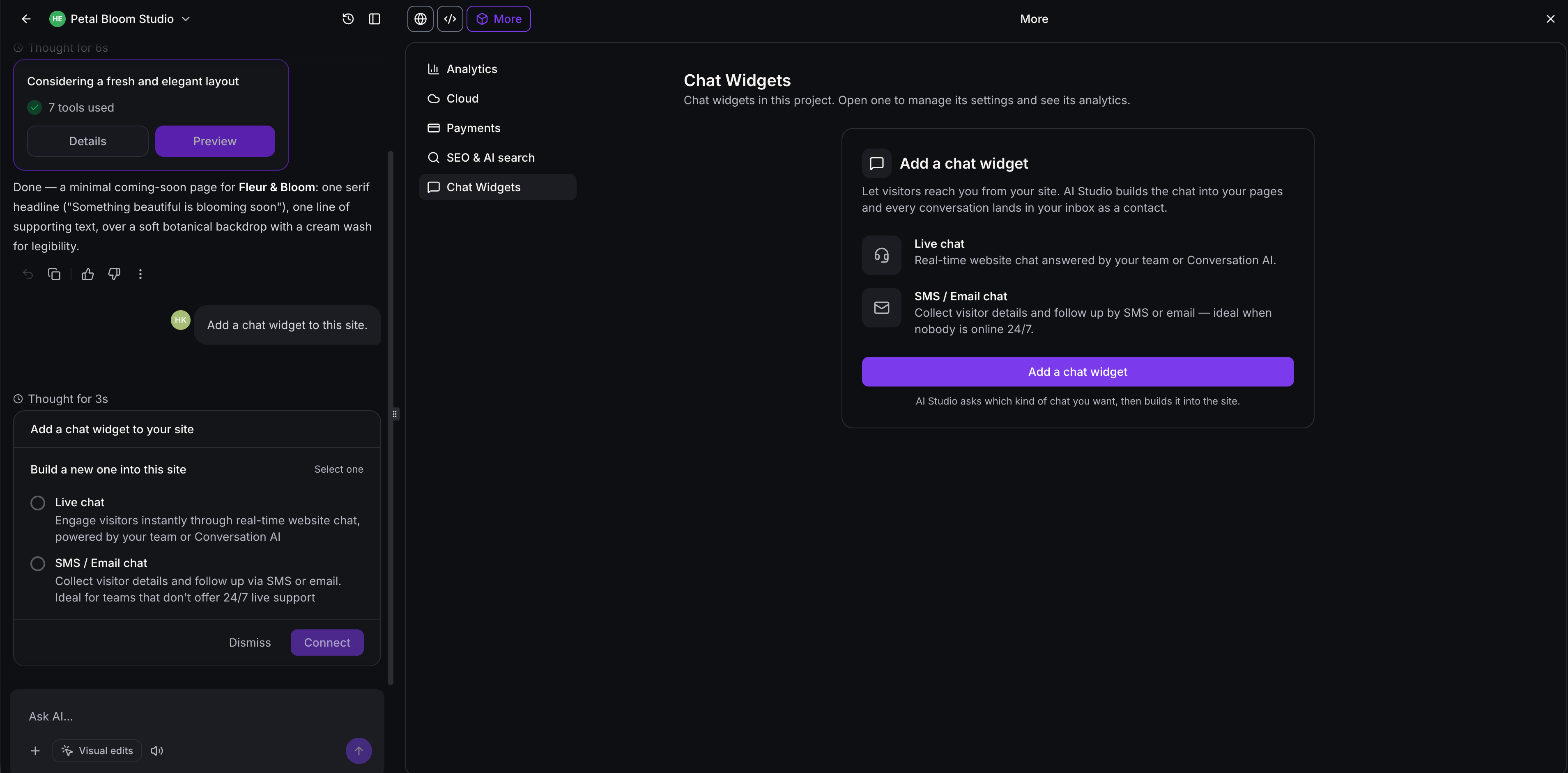 Aperçu 1/7 — Clavardage en direct dans vos applications AI Studio, conçu pour vos clients
