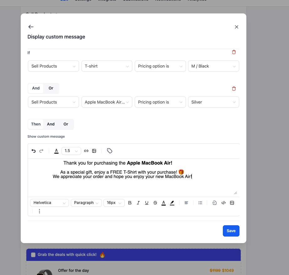 Aperçu 4/8 — Formulaires de commande plus intelligents : affichage conditionnel par produit