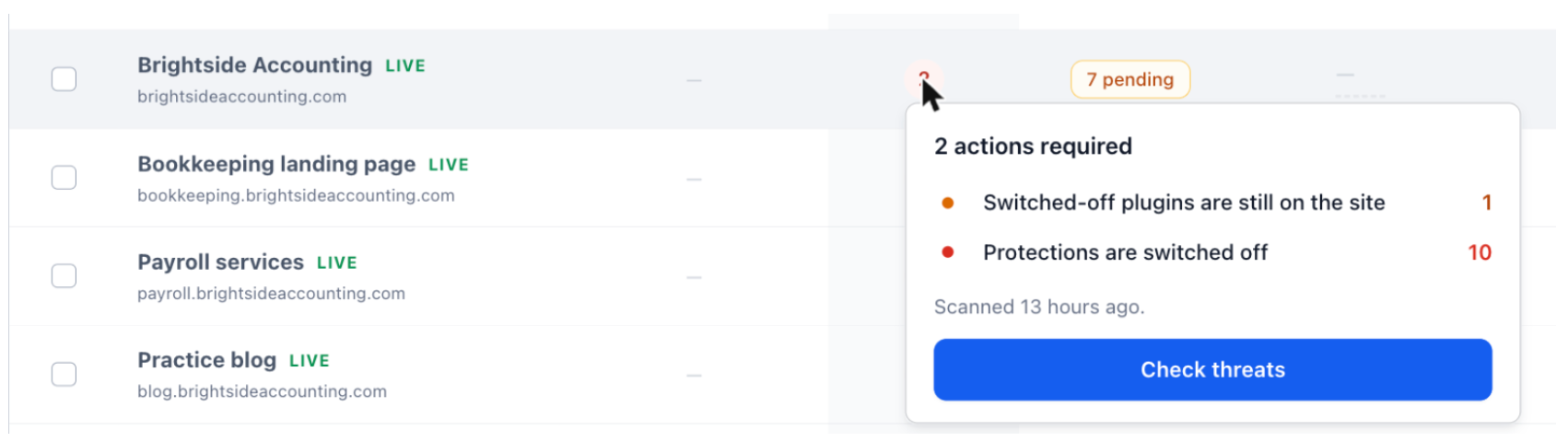 Aperçu 5/5 — Antivirus pour chacun de vos sites WordPress