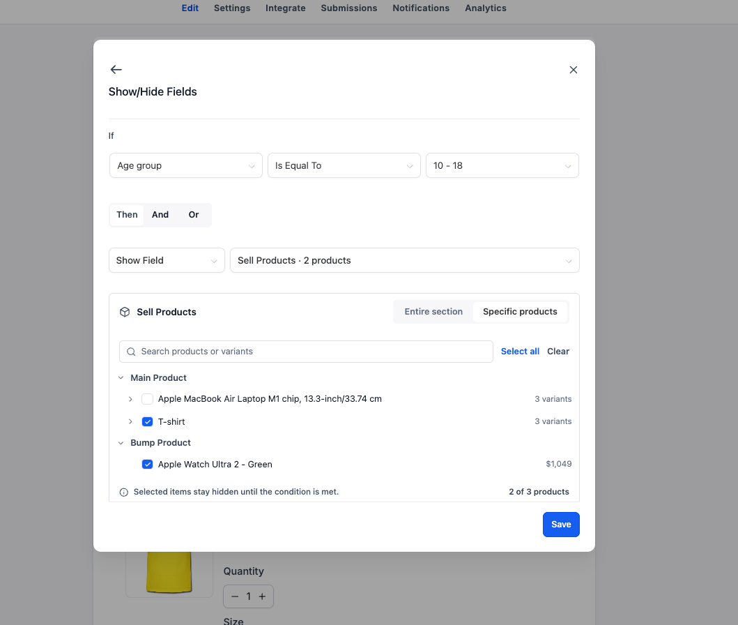 Aperçu 6/8 — Formulaires de commande plus intelligents : affichage conditionnel par produit
