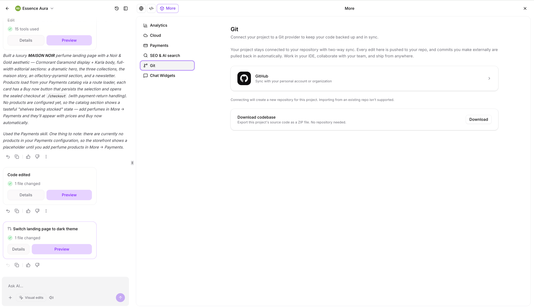 Aperçu 1/4 — AI Studio : synchronisez votre code avec GitHub dans les deux sens