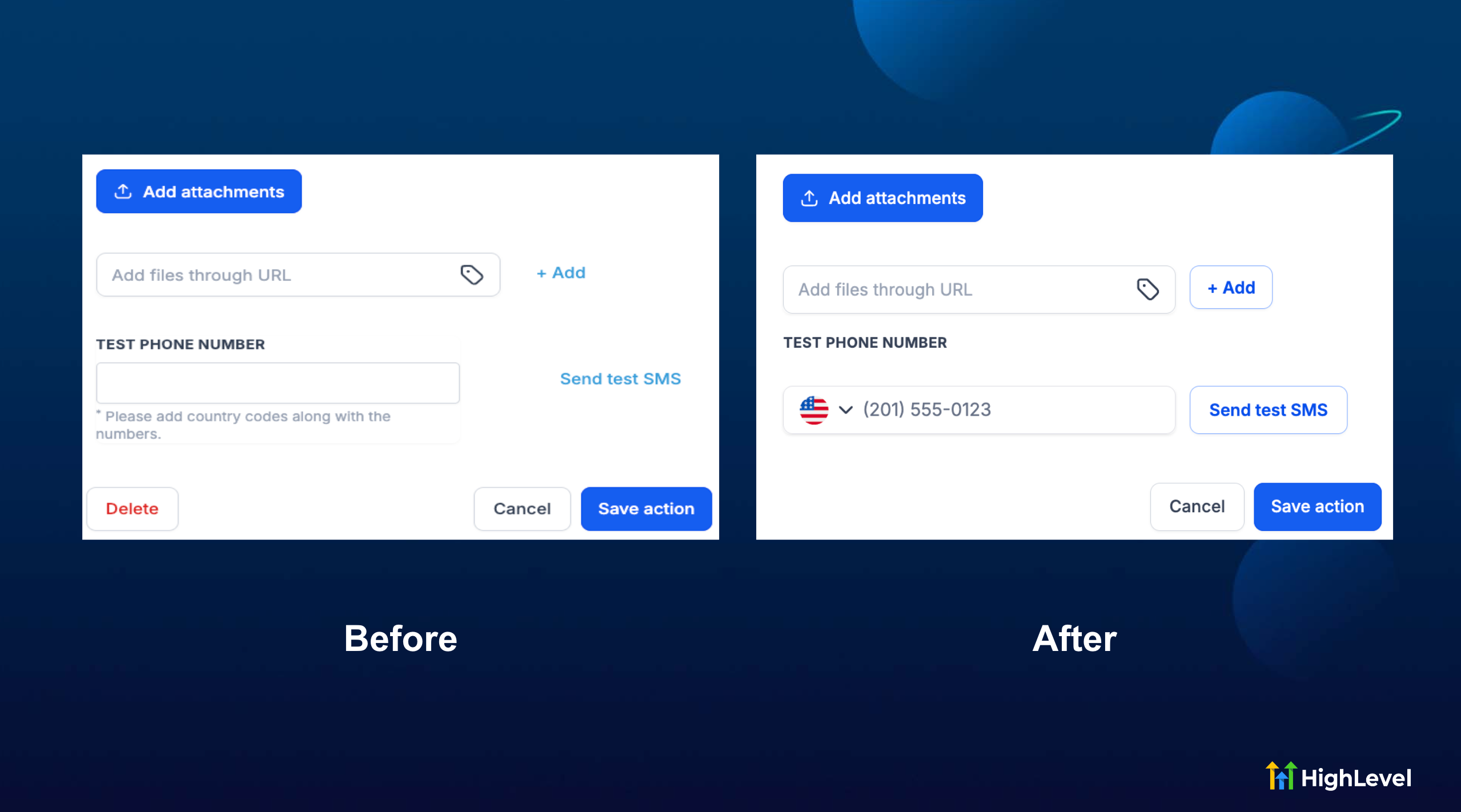 Aperçu 1/2 — SMS : testez vos messages avec le sélecteur de pays